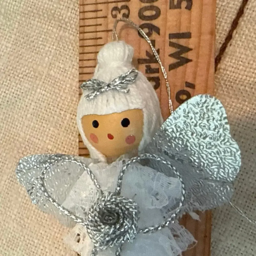 Vintage Angel Ornaments • Set of 6 • Silver Wings & Roses • 2.75”